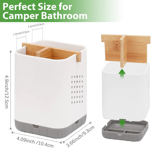 Boperzi Toothbrush and Toothpaste Holder - Bamboo Divider Bathroom Countertop Organizer for Electric Toothbrush Storage