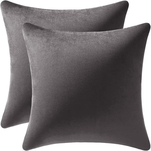 DEZENE Throw Pillow Covers, 18x18 Dark-Grey, 2 Pack Cozy Soft Velvet Decorative Pillow Cases