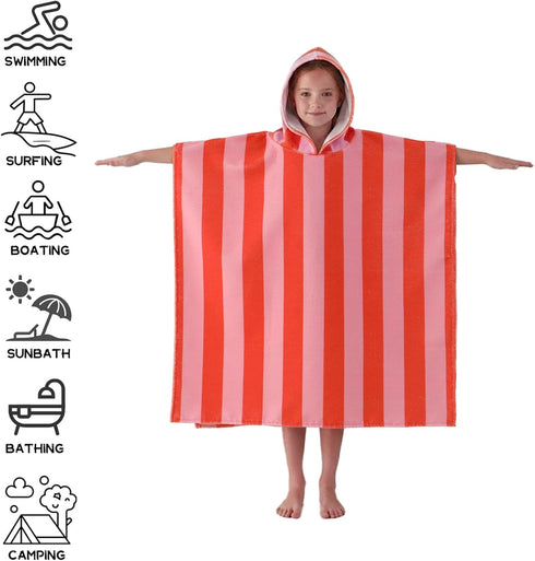 MONOBLANKS 30" 30" 3-10 Swimming, Striped Hooded Towels for Kids, x Soft Absorbent Beach Poncho Towel for Years Boys