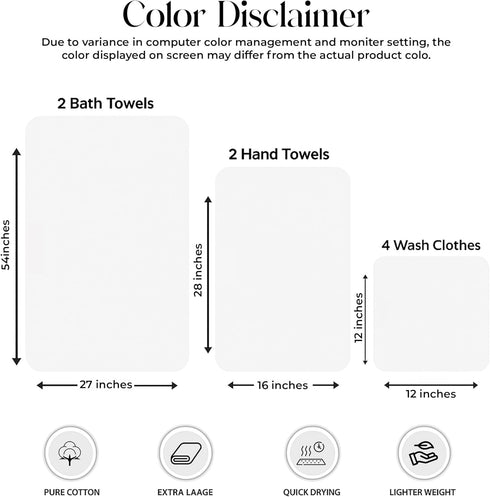 Pack 8 Set, 2 2 4 100% RIVERSIDE of Towels Large Bath, Hand, Face Washcloths, Cotton Hotel Quality, Super Soft, Quick
