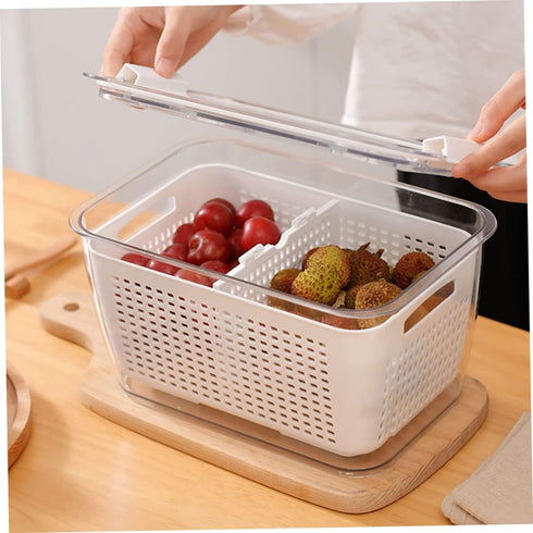 1pc Double Storage Basket, Plastic Drawer Organizer Box, Clear Over The Sink Colander Strainer Basket for Refrigerator
