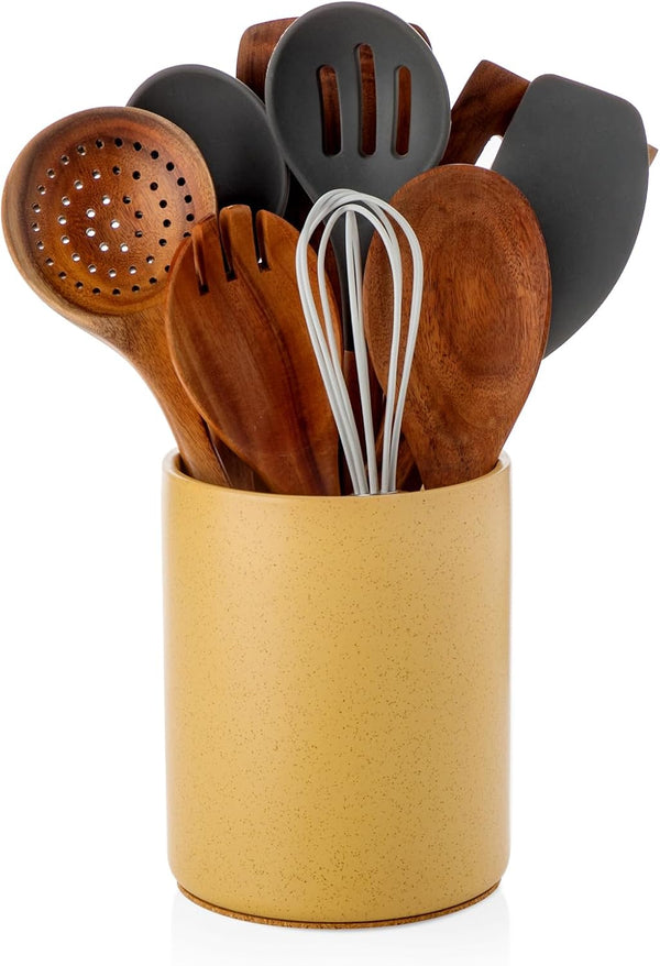 Nucookery Utensil Holder, 6.4" Ceramic Kitchen Utensil Holder for Countertop, Vintage Farmhouse Decor