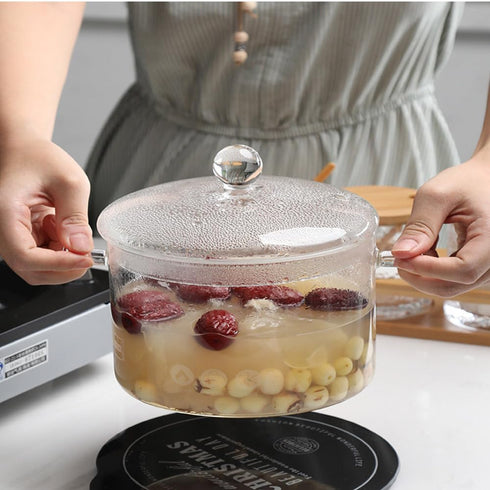Glass Saucepan with Cover, Heat-resistant Stovetop Pot for Pasta, Soup, Milk, Baby Food (64oz/1900ml)