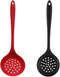 Silicone Skimmer Spoon Set 2, Non-Stick Cooking Slotted Strainer with Long Handle, Red and Black Kitchen Ladle