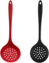 Silicone Skimmer Spoon Set 2, Non-Stick Cooking Slotted Strainer with Long Handle, Red and Black Kitchen Ladle