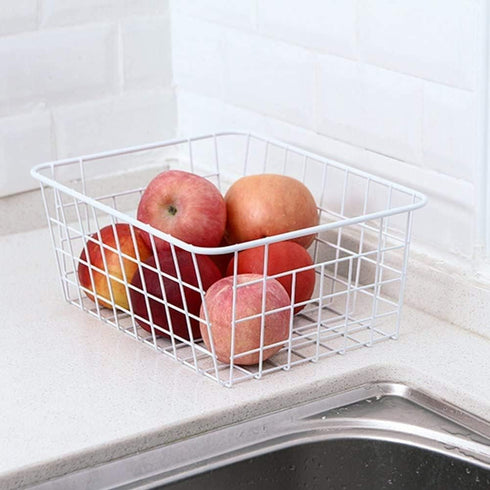 Set of 4 Redrubbit Wire Storage Baskets, Large Farmhouse Metal Freezer Organizer Bins with Handles for Kitchen
