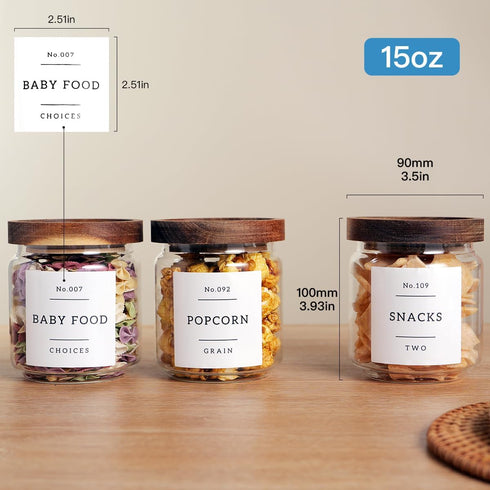 6 Set 15oz 132 Glass Pantry Storage Jars with Acacia Airtight Lid - Thicken Glass Kitchen Canisters with Pantry Labels