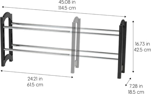 2-Tier 10 24" 45" Closet, IRIS USA Shoe Rack, Up to Pairs, - L Extendable Shoe Shelf, for Entryway Mudroom, Extendable