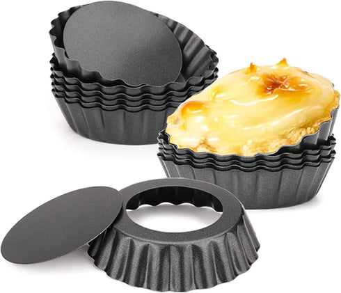 12 pcs Egg Tart Molds, 3" Mini Tart Pans with Removable Bottom, Reusable Quiche Bakeware for Pies, Desserts