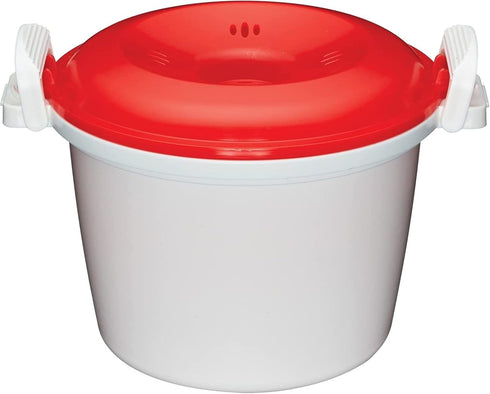 KitchenCraft Rice Cooker, Microwave Steamer, 1.5 Litre, BPA Free Plastic, White/Red