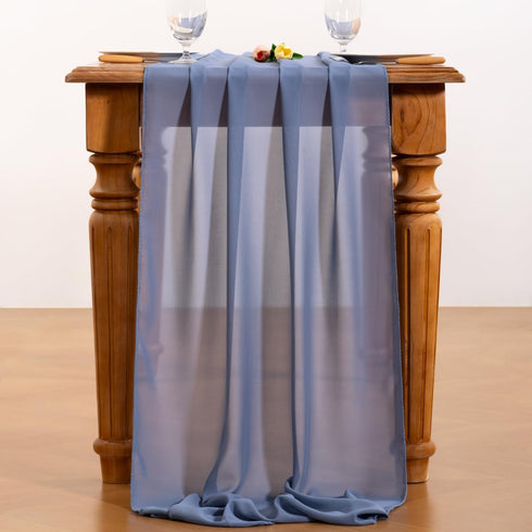 Socomi Dusty Blue Chiffon Table Runner 14ft, 29x170 Inches, Sheer Rustic Wedding Runner for Easter Spring Bridal Shower