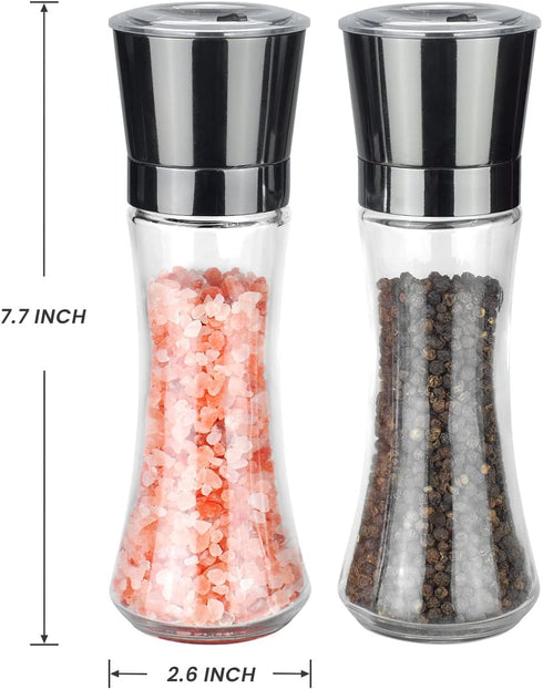 VEVOK CHEF Salt and Pepper Grinder Set Stainless Steel Black Mill with Adjustable Coarseness Spice Grinder