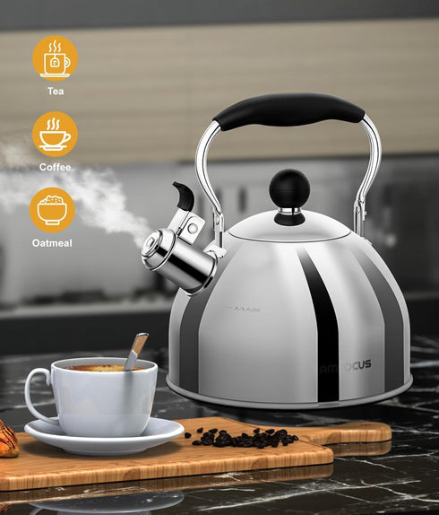 2 Tea Kettle, Quart Stainless Steel Whistling Tea Kettle, Stovetop Whistling Teakettle Tea Pots for Stove Top