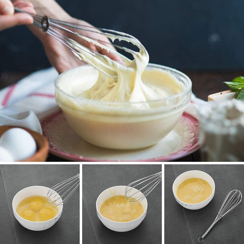 Stainless Steel Whisk Set - 8", 10", 12" Thin Handle Balloon Wire Whisks for Cooking, Baking, Mixing, Beating