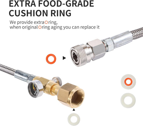 CO2 Tank CO2 Cylinder Direct Adapter with 60in Stainless Steel Hose, Pressure Gauge & Exhaust Valve for Soda Maker