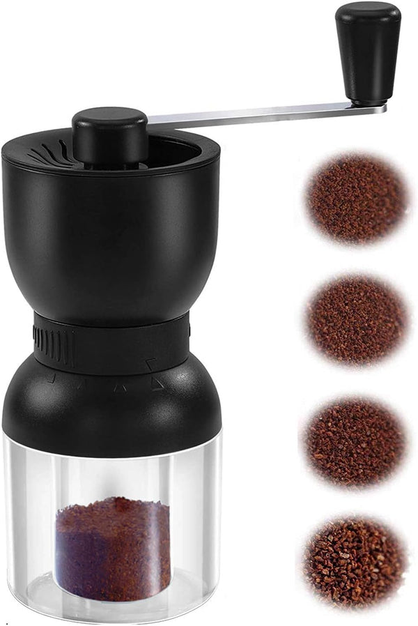 LHS Manual Coffee Grinder with Ceramic Burrs - Hand Coffee Bean Grinder, Adjustable Coarseness, 2 Containers