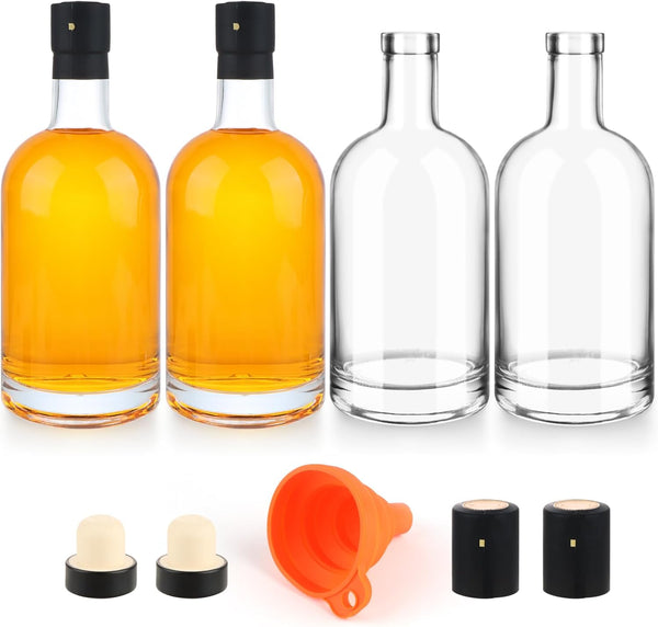 GUANENA 4 Pack 25oz Clear Glass Bottles with Cork Lids and PVC