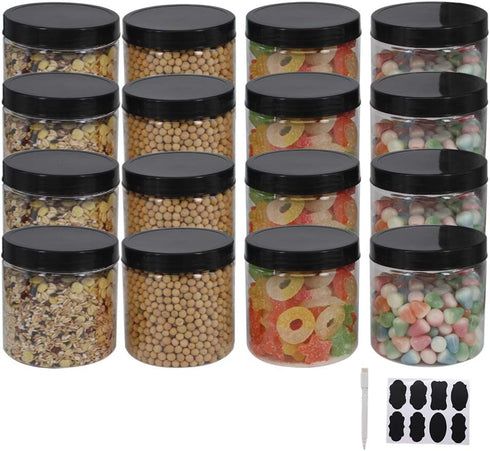12 Pack 16 oz Plastic Jars With Lids, Clear PET Seal Jar for Food Storage, Kitchen & Craft Storage
