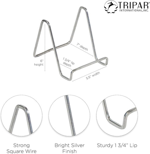 TRIPAR 6-Pack 6-Inch Metal Silver Painted Square Book Holder/Stand, Mini Easel for Table Display