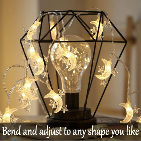 Fielegen 40 LED Moon String Lights - Battery Operated 20ft Mini Star Fairy Lights for Garden, Wedding, Party Decorations