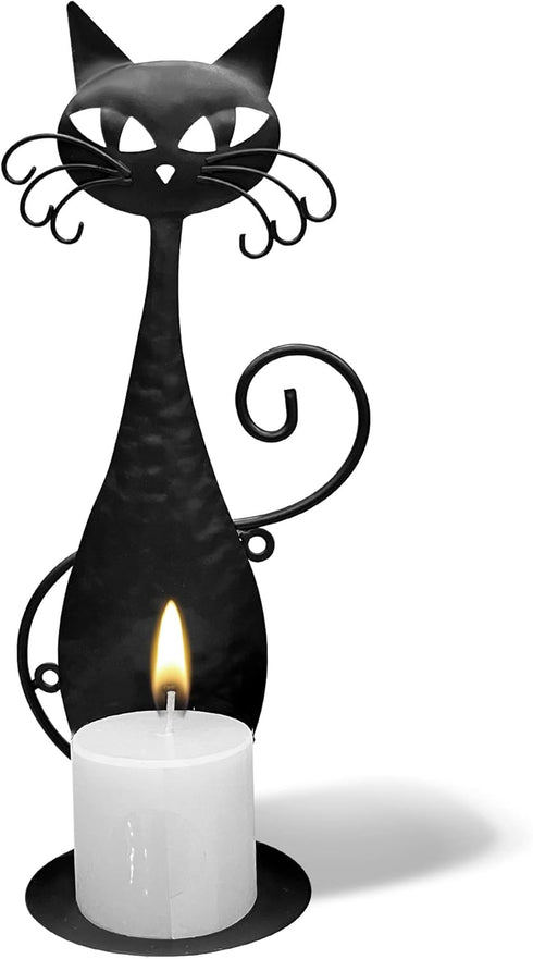 Glass Candle Holders for Pillar Candles,Black Metal Cat Wall Sconces Candle Holder