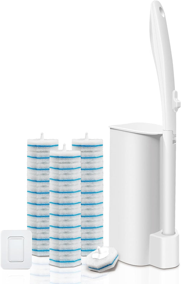 Disposable Toilet Brush and Holder Set with 30 Refills, Wall-Mounted Toilet Brush,