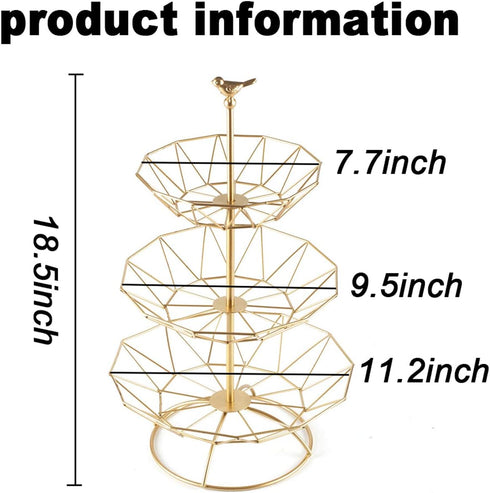 Wrought Iron 3 Tier Fruit Tray, Serving Tray for Fruits, Desserts, Candy Buffet Plates for Family Dinner