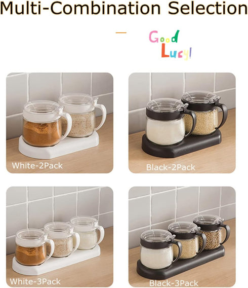 Jars,12oz/350 ml Canisters,3Pack Set Kitchen,Counter Glass Condiment Spice Condiment Jar Spice Container with Lids
