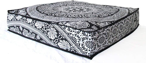 24 Black White Elephant Flower Mandala Mandala Barmeri Large Floor Pillow Cover Cushion Meditation Seating Ottoman