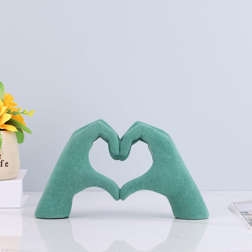 DOVDOV Green Heart Hand Sculpture, Heart Hand Statue Home Decor Aesthetics, Suitable for Bookshelf Console Table Office