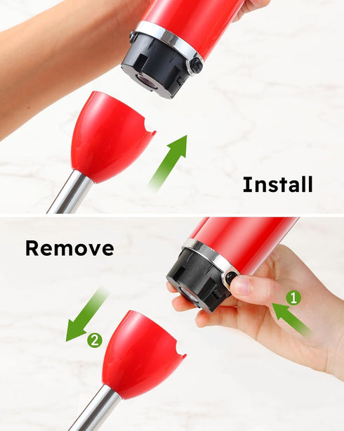 Sangcon Immersion Blender Handheld, 3-in-1 Electric Blender with Whisk & Milk Frother Attachments - Red