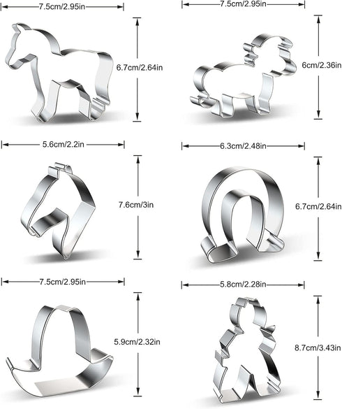 Horse Cowboy Cookie Cutters Baking Set, 6 Pieces Stainless Steel Metal Mold for Biscuit, Pastry, Fondant & Gingerbread