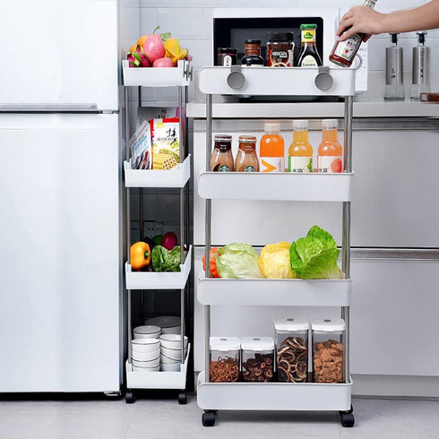 4-Tier Melody House Slim Mobile Shelving Unit on Wheels, Slide Out Rolling Bathroom Storage Organizer, Utility Carts
