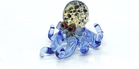 Octopus Tiny Micro Figurines Hand Blown Color Glass Art Animals Collectible Gift Home Decor (Marble Blue)