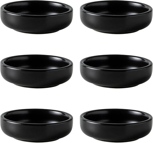 Dipping Bowls Set, 2 oz Ceramic Sauce Dishes, Small Bowls for BBQ, Condiments, Appetizer, Dessert, Set of 6 (Black)
