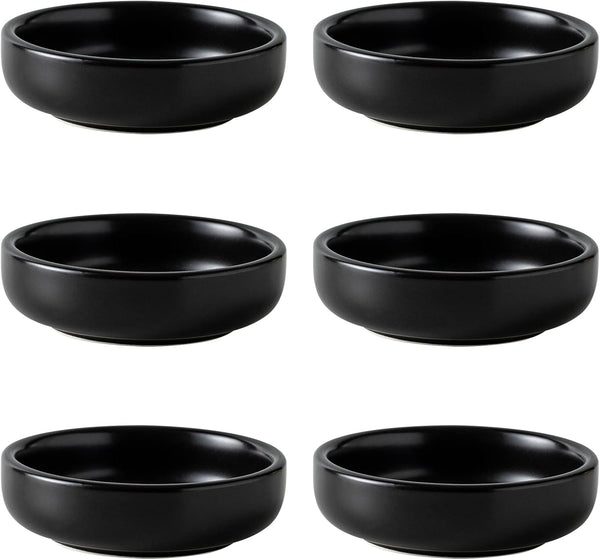 Dipping Bowls Set, 2 oz Ceramic Sauce Dishes, Small Bowls for BBQ, Condiments, Appetizer, Dessert, Set of 6 (Black)