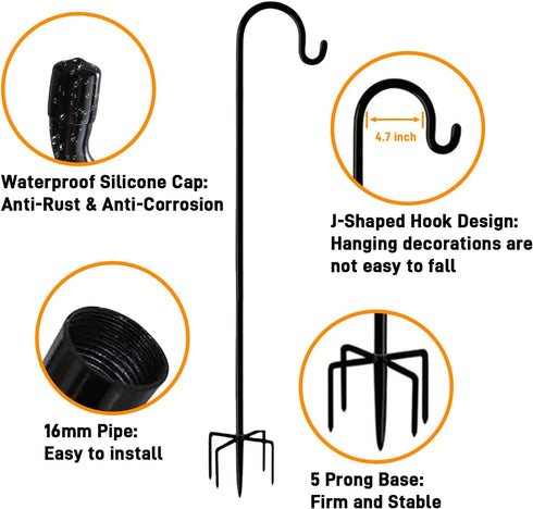 36 inches Pot-2 Packs Shepherd Hooks for Bird Feeders Outside Heavy Duty Shepherd Stand Plant Hanger Yard Hooks