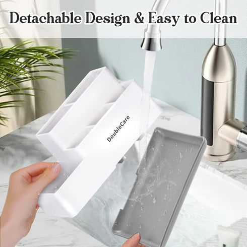 Toothbrush Holder with Anti-Slip, Bathroom Organizer Countertop Detachable for Easy Cleaning, Multifunctional Storage, Bathroom Caddy for Toothpaste, shaver,Great for Home, Vanity Organizer, Office by DoubleCare