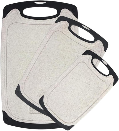 Plastic Chopping Board Set of 3 with Non-Slip Feet, Juice Grooves, Easy Grip Handle, BPA Free