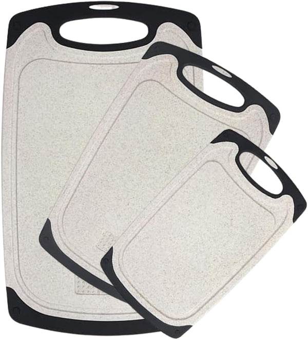 Plastic Chopping Board Set of 3 with Non-Slip Feet, Juice Grooves, Easy Grip Handle, BPA Free