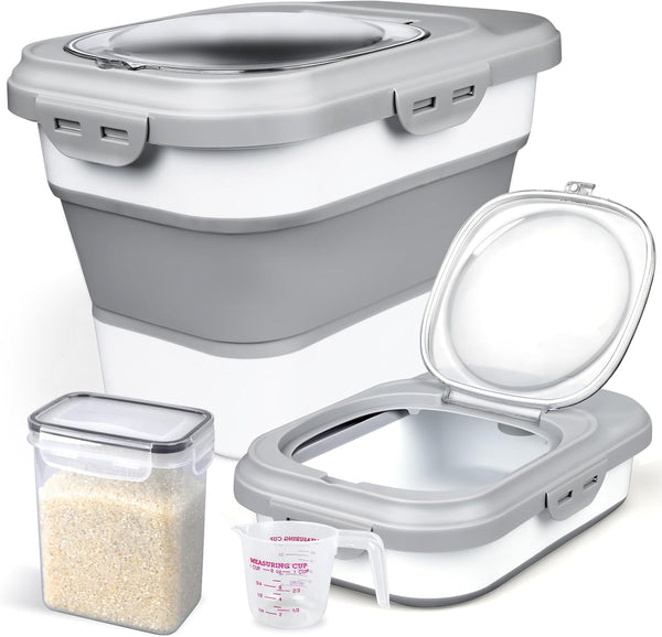 Komzon Rice Storage Container, Collapsible Airtight Food Storage Containers 6-20 Lbs, Rice