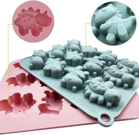 2 Pack Cute Dinosaur Silicone Molds, 12 Cavity 3D Dinosaur Themed Baking Mould Tray for Chocolate Cake Dessert
