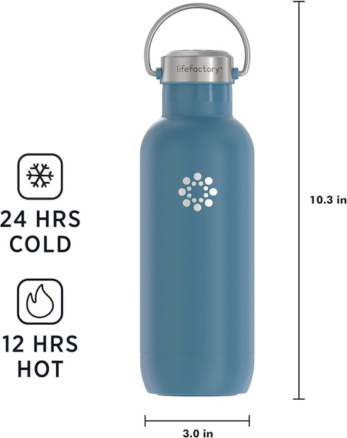 LIfeFactory Stainless Steel Vacuum-Insulated Sport Bottle - 24 Ounce, Dark Denim