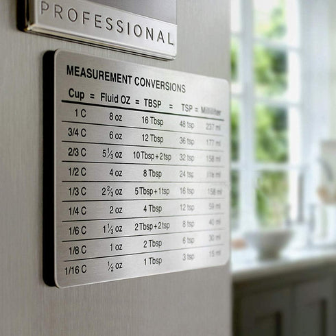 Magnetic Kitchen Baking Conversion Chart, Stainless Steel Refrigerator Magnet for Cups, Tablespoons, Teaspoons, Fluid Oz