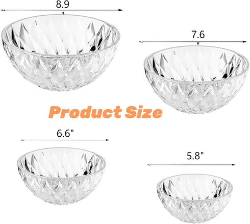 ZOOFOX Set of 4 Salad Bowls, Acrylic Mixing and Serving Bowls for Fruit, Salad, Popcorn, Chips, Dips, Condiments, Party Snack and More by ZOOFOX