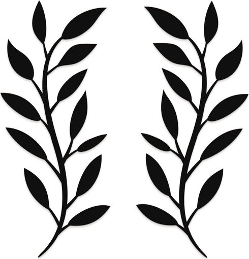 Vivegate 16"X16" Olive Branch Leaf Metal Wall Decor - 2 Black Wrought Iron Scroll Vine Art for Farmhouse Wall