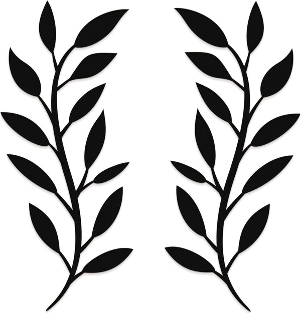 Vivegate 16"X16" Olive Branch Leaf Metal Wall Decor - 2 Black Wrought Iron Scroll Vine Art for Farmhouse Wall