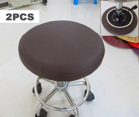 2 Pack 15.5 Inch Sigmat Waterproof PU Bar Stool Cover Anti-Slip Round Seat Cover Coffee