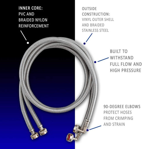 Eastman Washing Machine Connector, Pack of 2, 3/4 Inch FHT Connection, 5 Foot Braided Stainless Steel Hoses