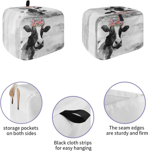 Toaster Dust Cover for Kitchen 2 Slice, Farmhouse Cow Flower Black Bread Maker Cover Toasters Covers for Fingerprint Protector, Washable Kitchen Small Appliance Ovens Accessories Cover 12x7.5x8in